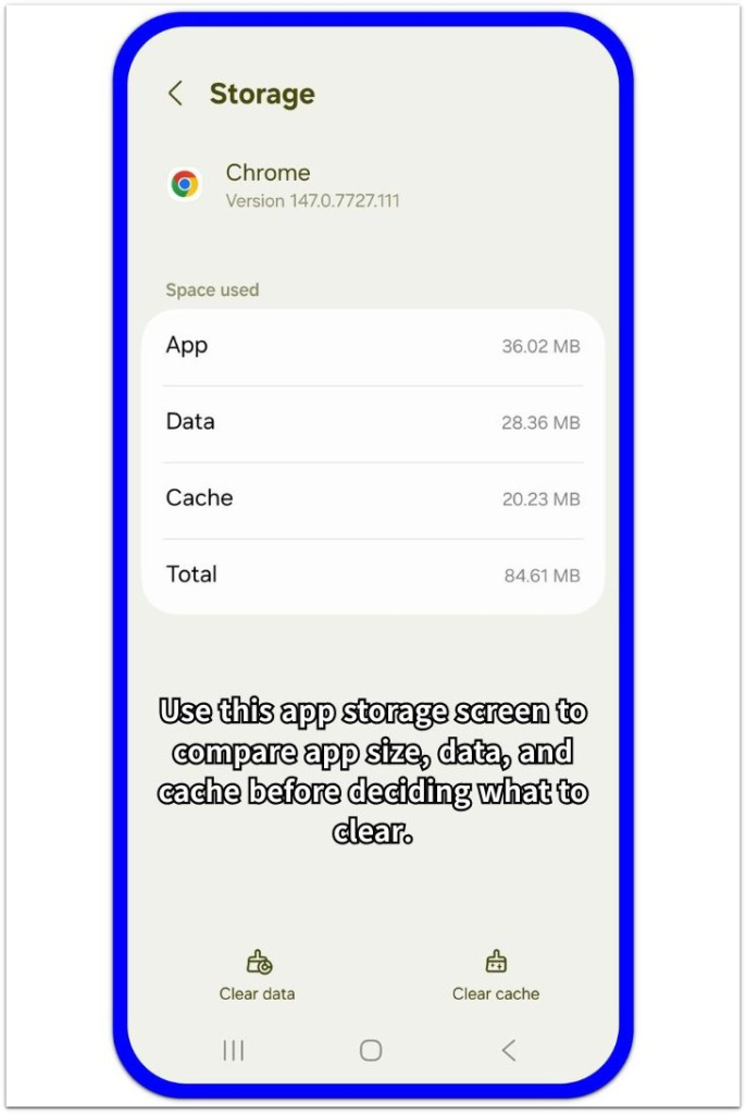 android app cache keeps coming back storage screen showing app data and cache