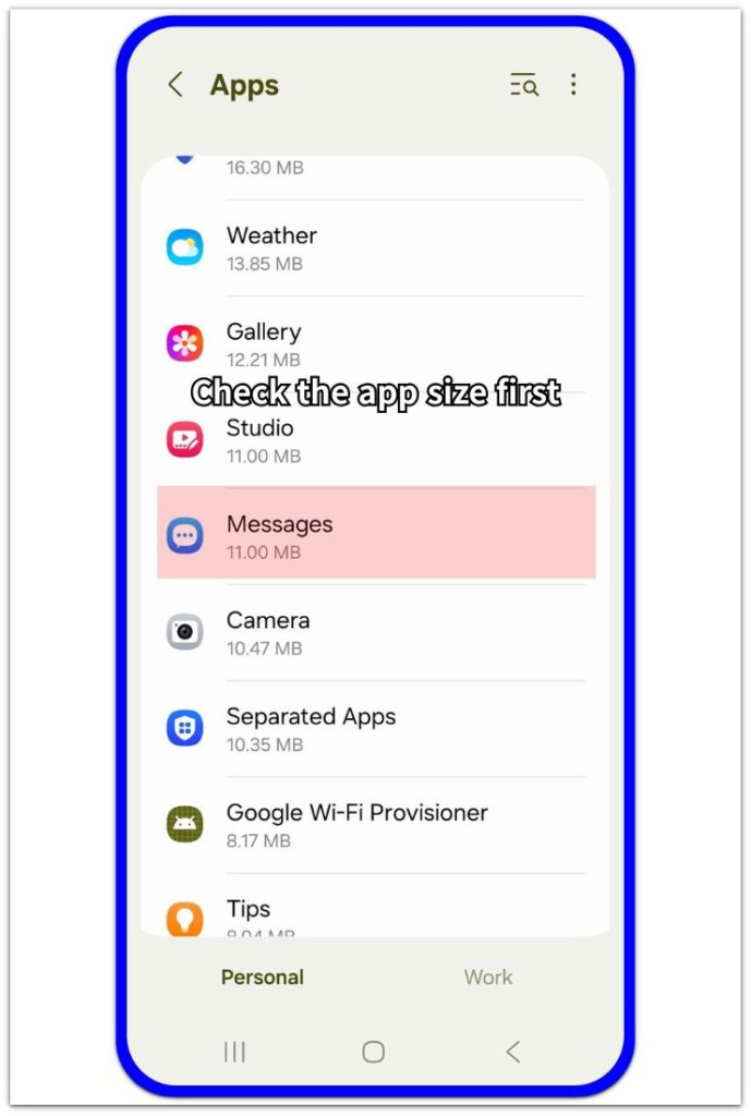 android messages app taking up storage app storage list