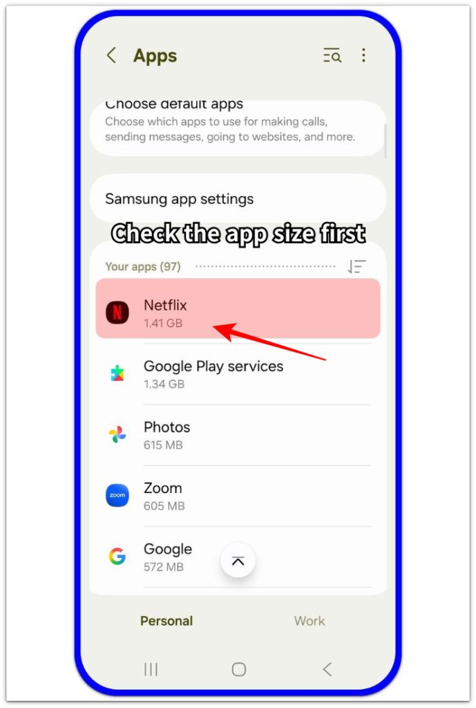 android streaming apps taking up storage netflix app size
