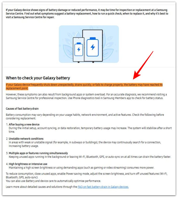samsung official battery replacement signs for android battery health symptoms