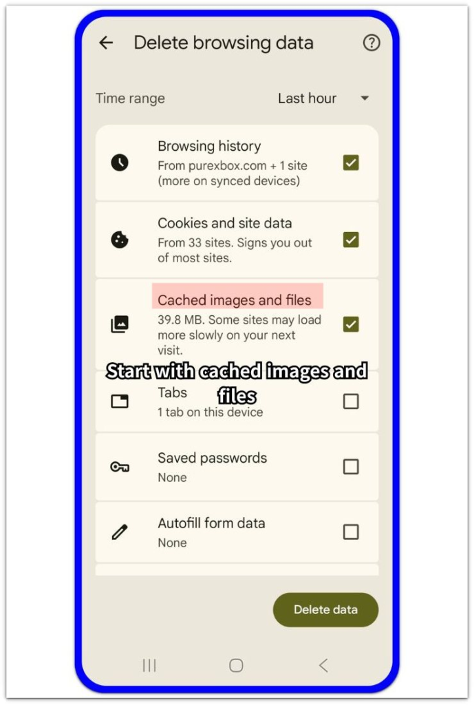 chrome clear browsing data cached images and files