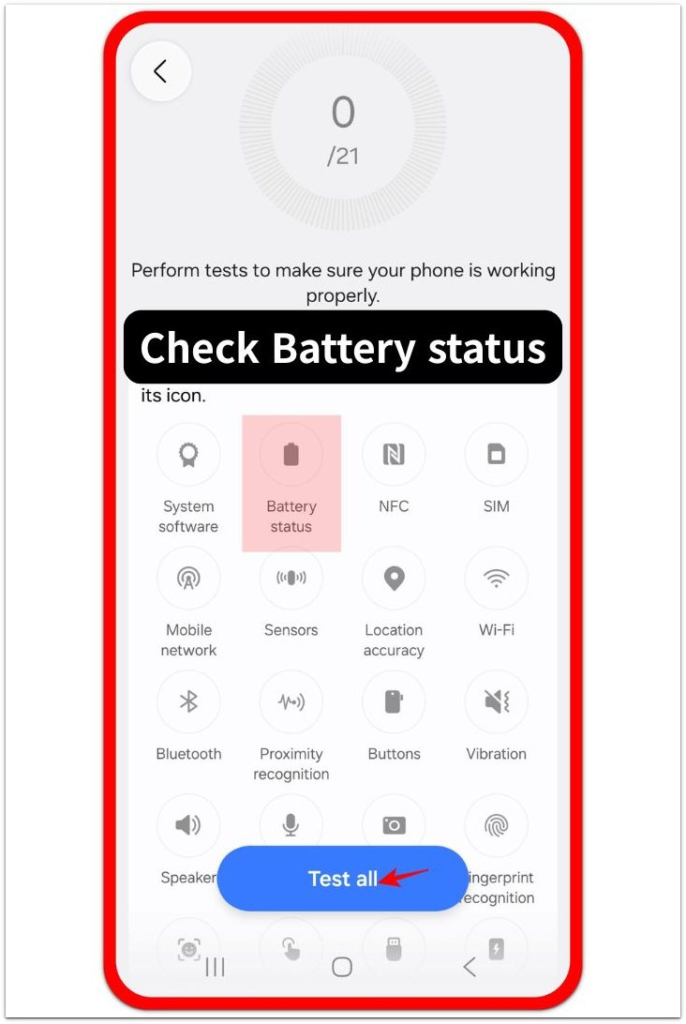 samsung members battery status test screen