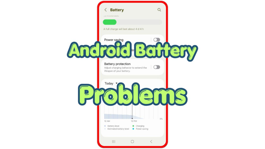 android battery problems screen showing battery settings and battery activity