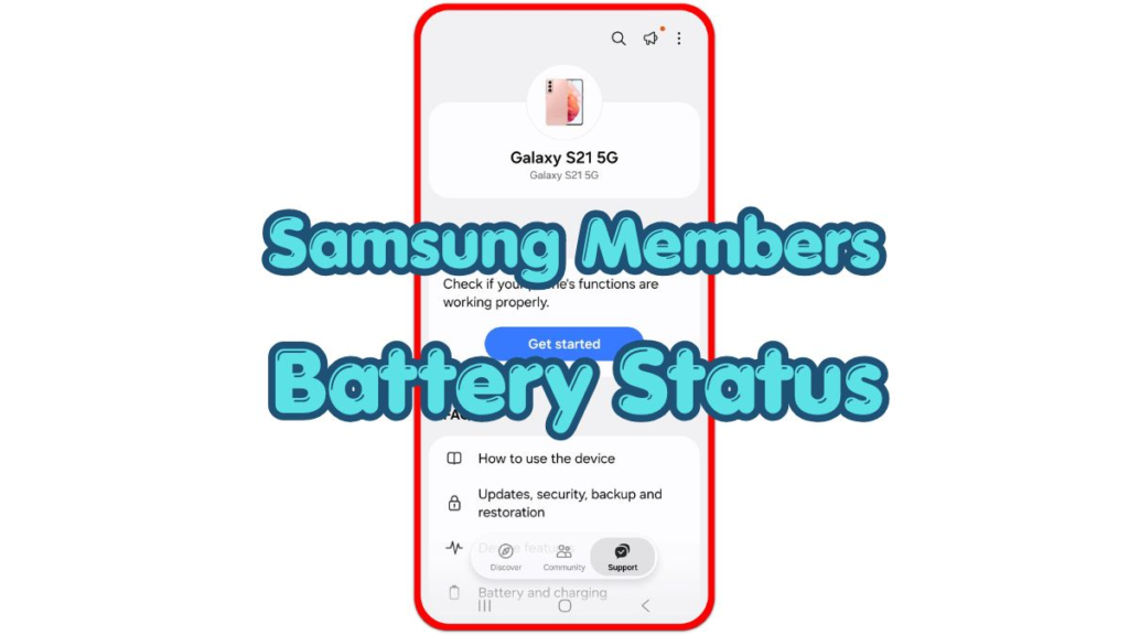 samsung members battery status screen shown inside the Samsung Members app
