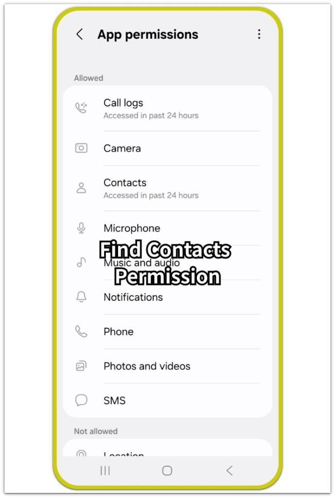 android app permissions screen showing contacts permission