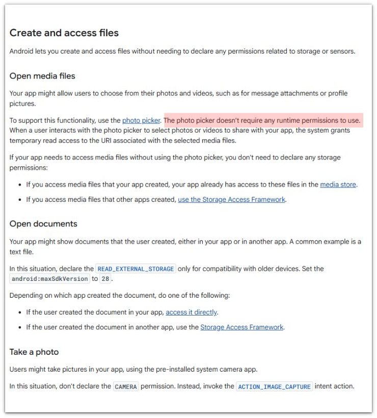 android photo picker official source runtime permissions evidence