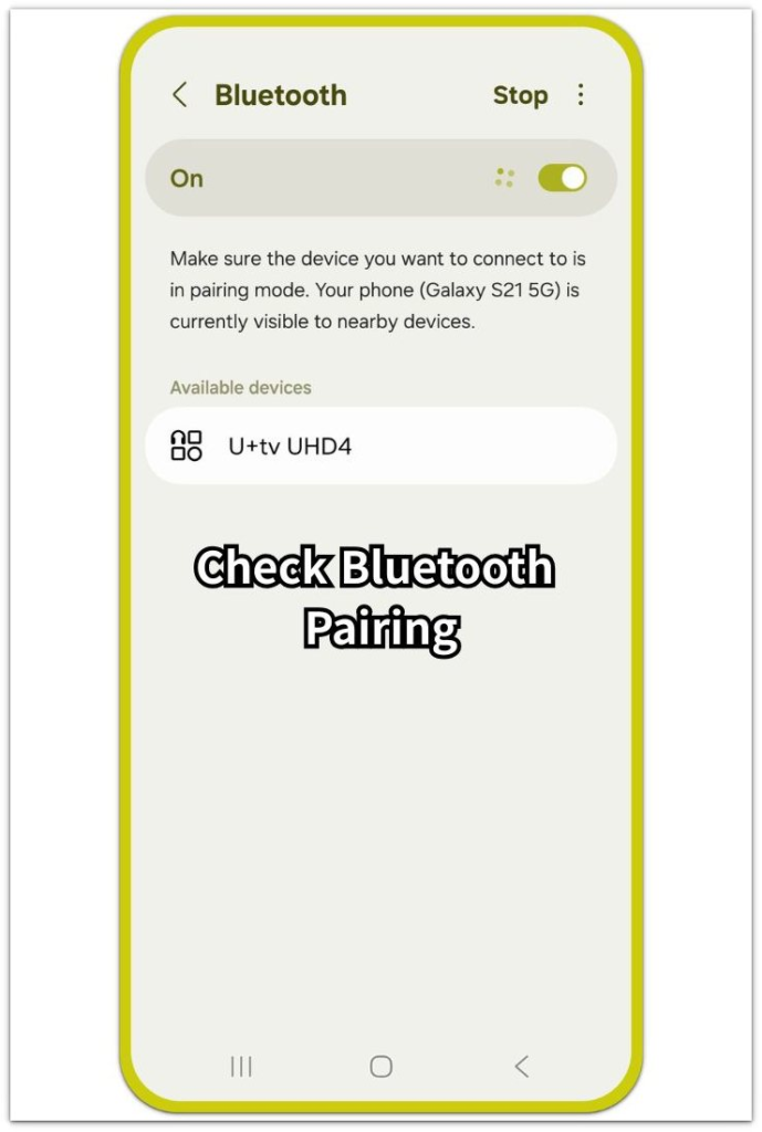 android bluetooth screen showing an available device for pairing