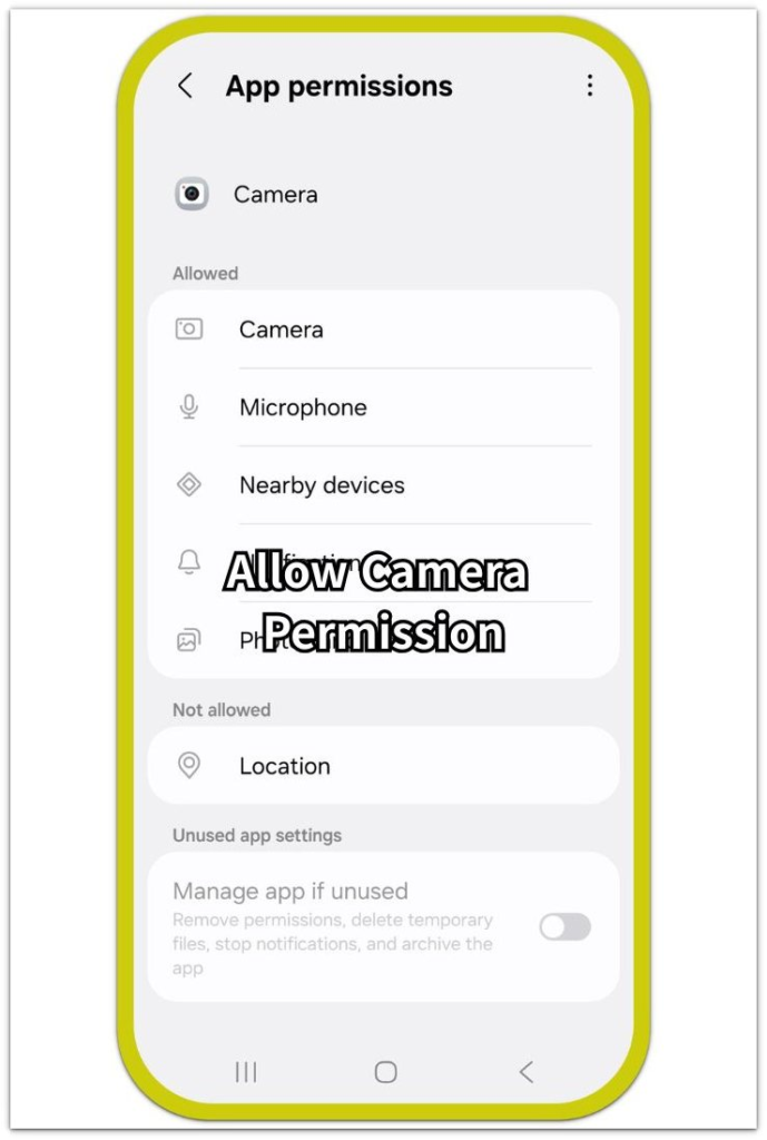 android app permissions camera option allowed