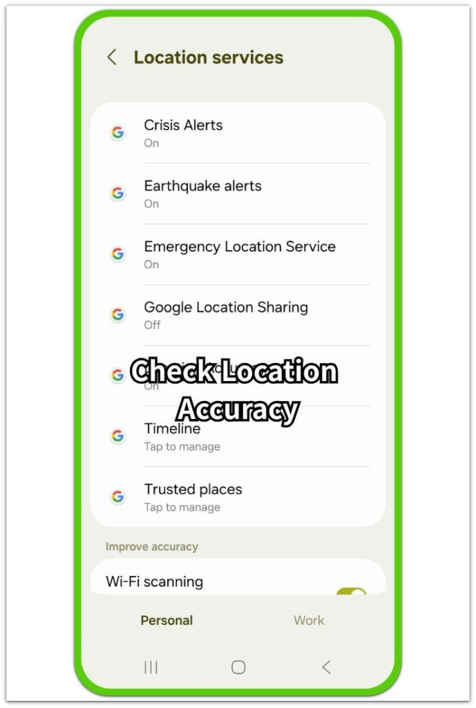 android location services screen showing location accuracy settings